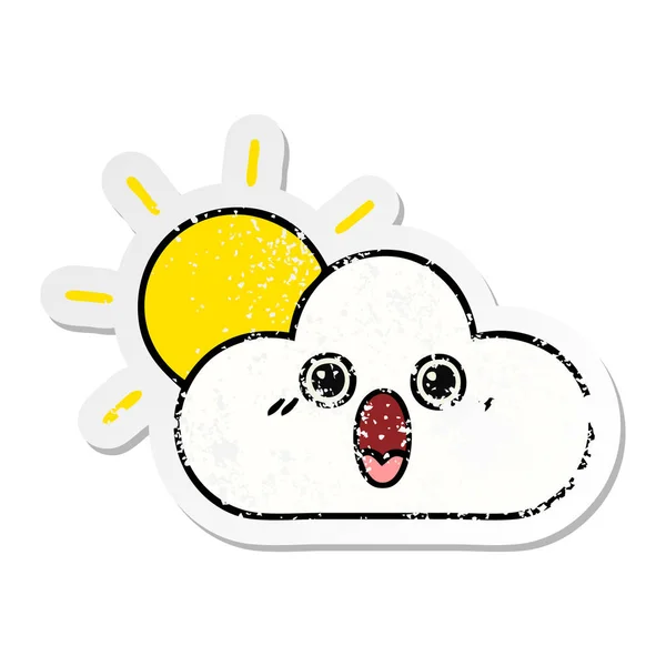 Calcomanía Angustiada Lindo Sol Dibujos Animados Nube — Vector de stock