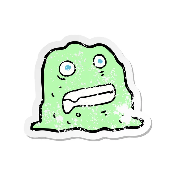 Retro Distressed Sticker Cartoon Slime Creature — Stock Vector