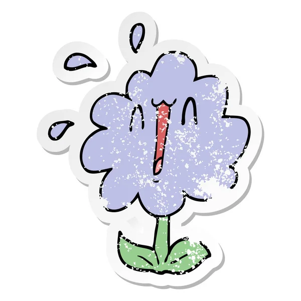 Autocollant en détresse d'une fleur de dessin animé — Image vectorielle
