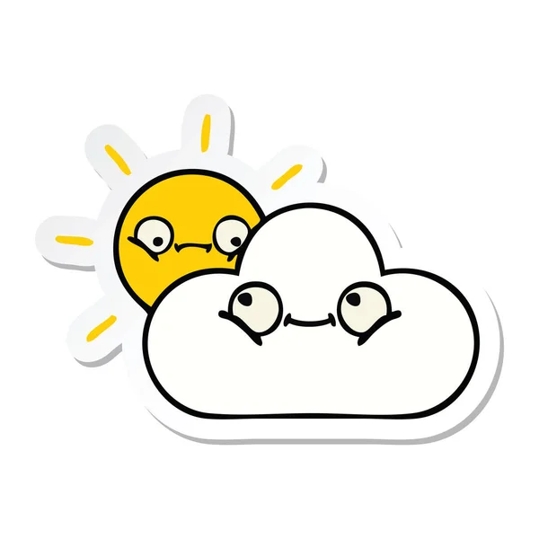 Sticker of a cute cartoon sunshine and cloud — Stock Vector