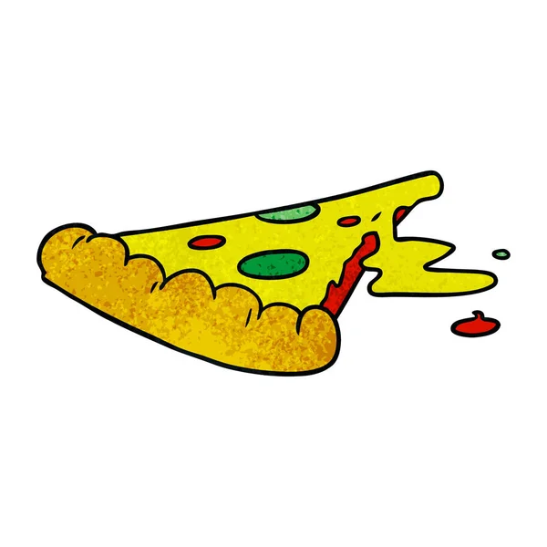 Hand Getrokken Getextureerde Cartoon Doodle Van Een Plak Van Pizza — Stockvector