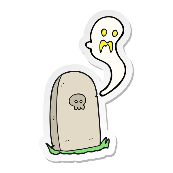 Pegatina de un fantasma de dibujos animados que se levanta de la tumba — Vector de stock