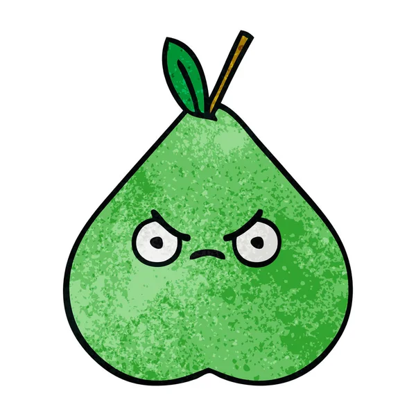 Retro Grunge Texture Cartoon Green Pear — Stock Vector
