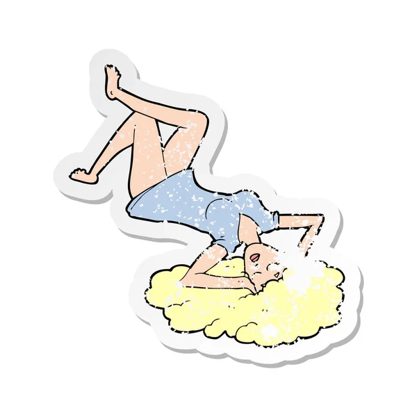 Retro distressed sticker of a cartoon woman lying on floor — Stock Vector