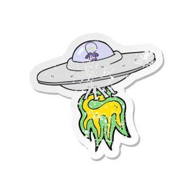 çizgi film uzaylı uçan daire Retro sıkıntılı etiket