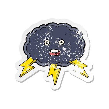 bir çizgi film bulut ve yıldırım cıvata sembol Retro sıkıntılı etiket