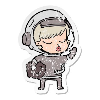 bir çizgi film güzel astronot kızın sıkıntılı etiket