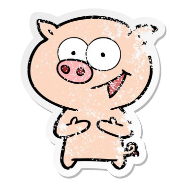 bir neşeli domuz karikatür sıkıntılı etiket