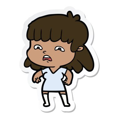 çizgi film endişeli bir kadın etiketi