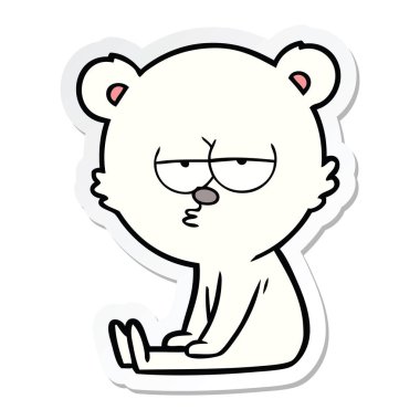 etiket oturan bir sıkılmış kutup ayısı karikatür