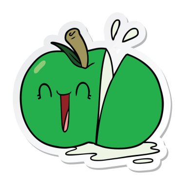 etiket mutlu karikatür dilimlenmiş elma