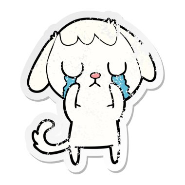 ağlayan bir sevimli çizgi köpek sıkıntılı etiket