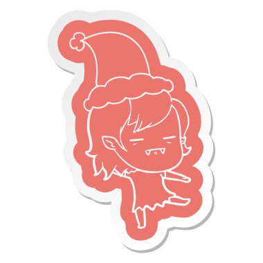 Noel Baba şapkası giyen bir ölümsüz vampir kızın ilginç çizgi film etiketi