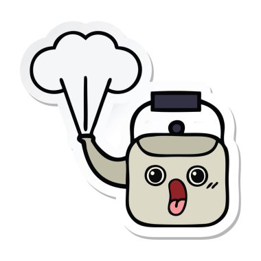 su ısıtıcısı dumanı tüten bir sevimli çizgi etiket