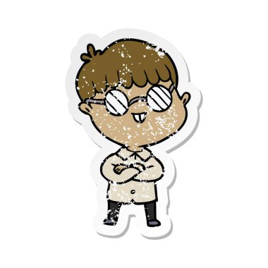 gözlük takan bir çizgi film çocuk sıkıntılı etiket