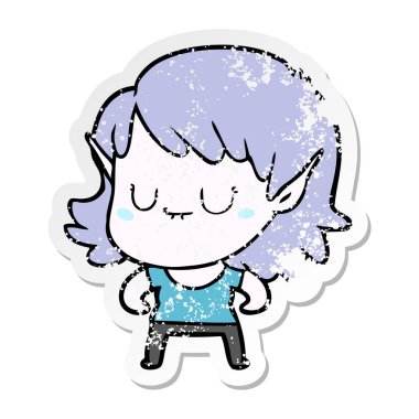 bir mutlu karikatür elf kızın sıkıntılı etiket