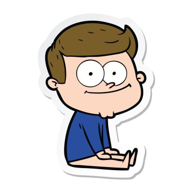 oturan bir karikatür mutlu adam etiketi