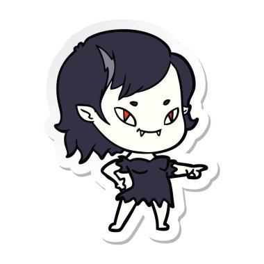 etiket işaret eden bir çizgi film dostu vampir kız