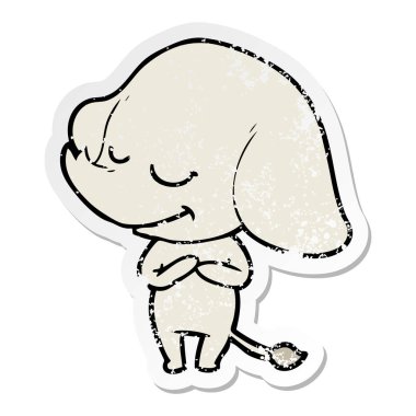 sıkıntılı etiket fil gülümseyen bir karikatür