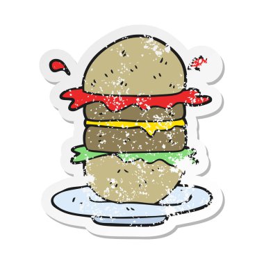 bir çizgi film Burger Retro sıkıntılı etiket