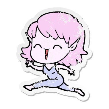 bir çizgi film elf kızın sıkıntılı etiket