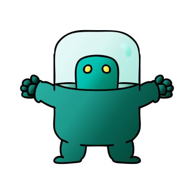 elle çizilmiş degrade çizgi film doodle elbiseli bir uzaylı