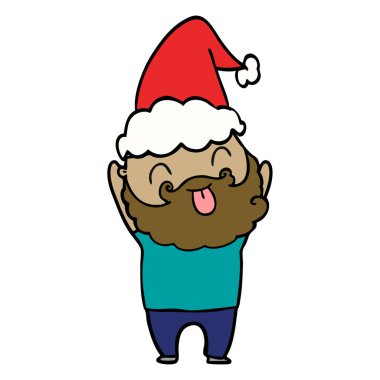 Sakallı Noel Baba şapkası giyen dilini