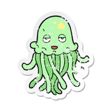 bir çizgi film ahtapot Retro sıkıntılı etiket