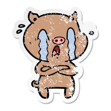ağlayan bir domuz karikatür sıkıntılı etiket