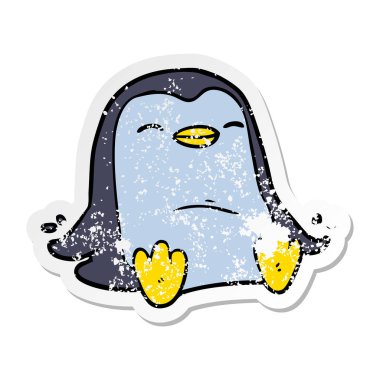 bir karikatür penguen sıkıntılı etiket