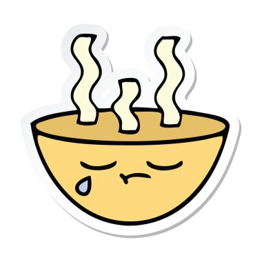 bir sevimli çizgi tas sıcak çorba etiket