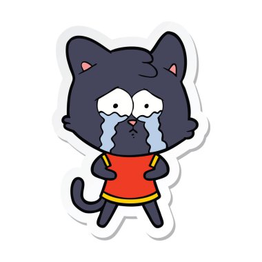 etiket bir karikatür ağlayan kedi