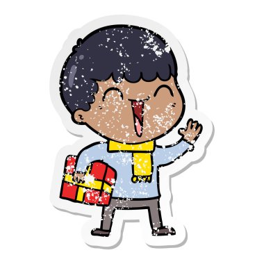 karikatür mutlu bir adamın sıkıntılı etiket