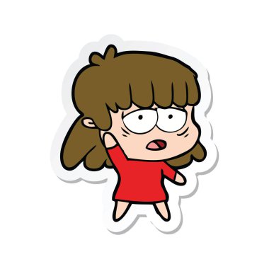 etiket sallayarak bir karikatür yorgun kadın