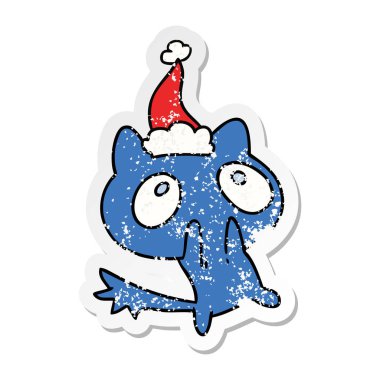 Noel sıkıntılı etiket karikatür kawaii kedi el çekilmiş