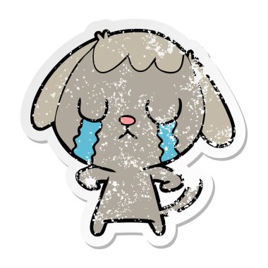 ağlayan bir sevimli çizgi köpek sıkıntılı etiket