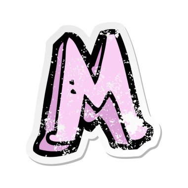 bir çizgi film mektup M Retro sıkıntılı etiket