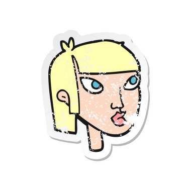 bir çizgi film kadın yüzü Retro sıkıntılı etiket