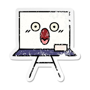 bir sevimli çizgi beyaz tahta sıkıntılı etiket