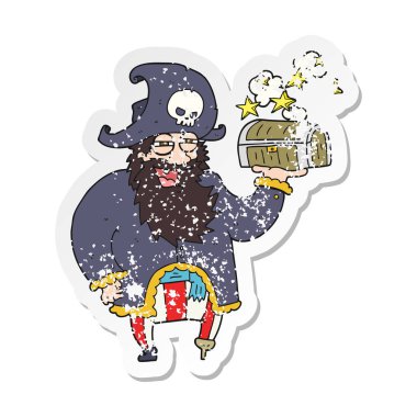 treasu ile bir çizgi film korsan kaptanı Retro sıkıntılı etiket