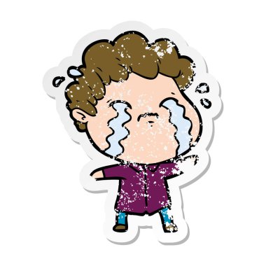 ağlayan bir çizgi film adamın sıkıntılı etiket