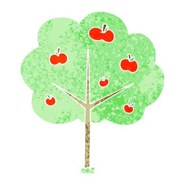 Retro illüstrasyon stil ilginç karikatür elma ağacı