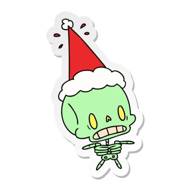 Noel etiket karikatür kawaii iskeletin el çekilmiş