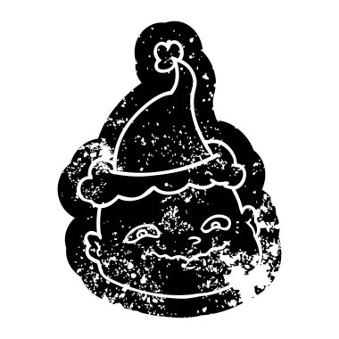 Noel Baba şapkası giyen kel bir adamın ilginç karikatür sıkıntılı simgesi