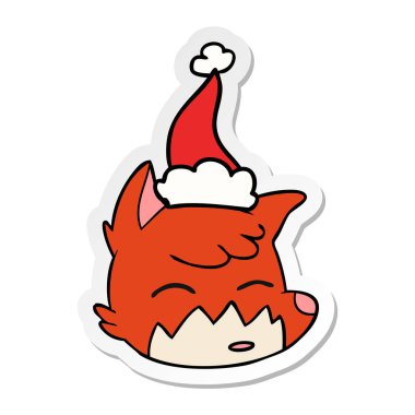 etiket karikatür Noel Baba şapkası giyen bir tilki yüz