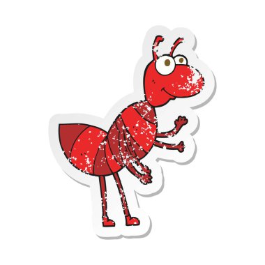 bir çizgi film karınca Retro sıkıntılı etiket