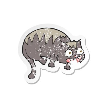 Retro sıkıntılı etiket bir karikatür kedi