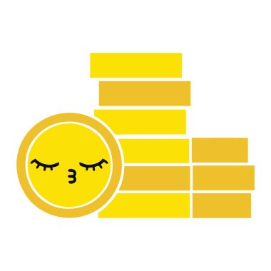 düz renk retro karikatür bir sikke