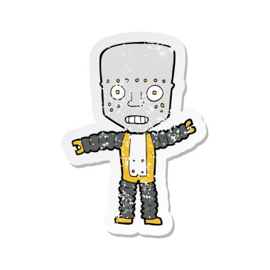 bir çizgi film robot Retro sıkıntılı etiket