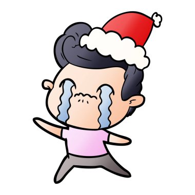 el giyen Noel Baba şapkası ağlayan bir adam degrade çizgi film çekilmiş